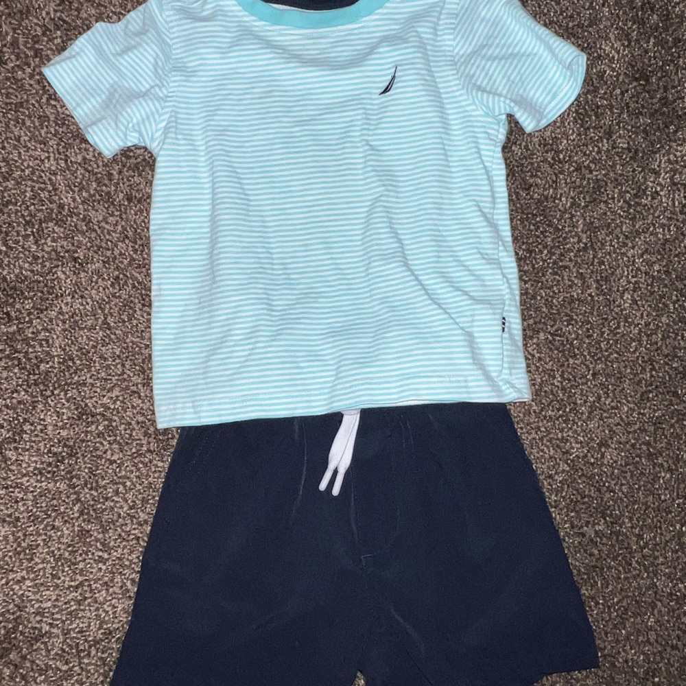 Nautica Blue Striped Shirt and Navy Shorts Set
